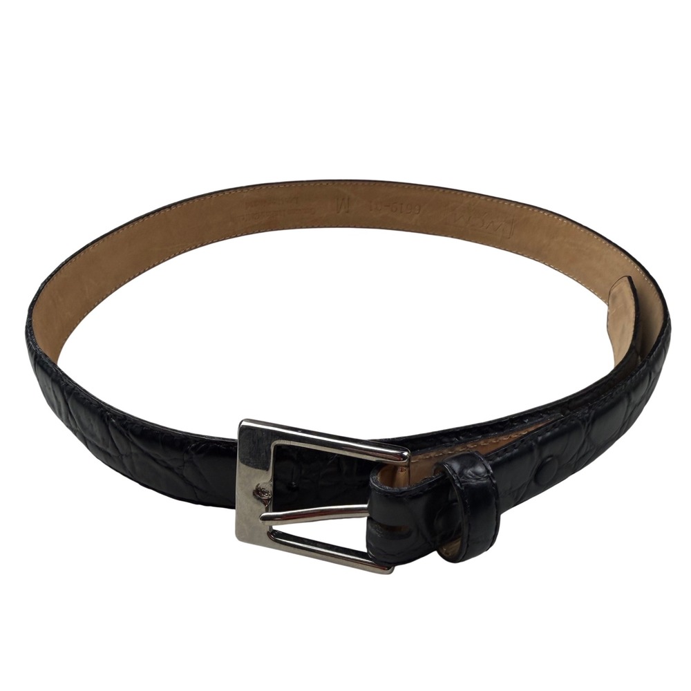WCM New York‎ womens Black Crocodile Embossed Leather Belt Solid Brass Buckle